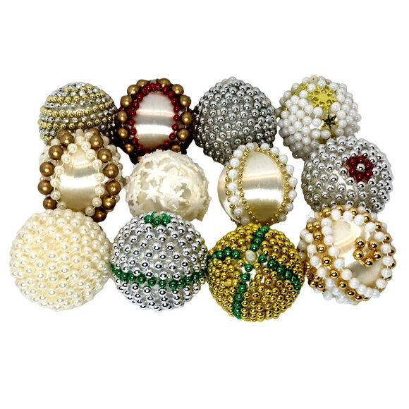Lot of 11 Vintage Beaded Ornaments and 1 Snowflake Ornament Satin Handcrafted - Picture 1 of 1